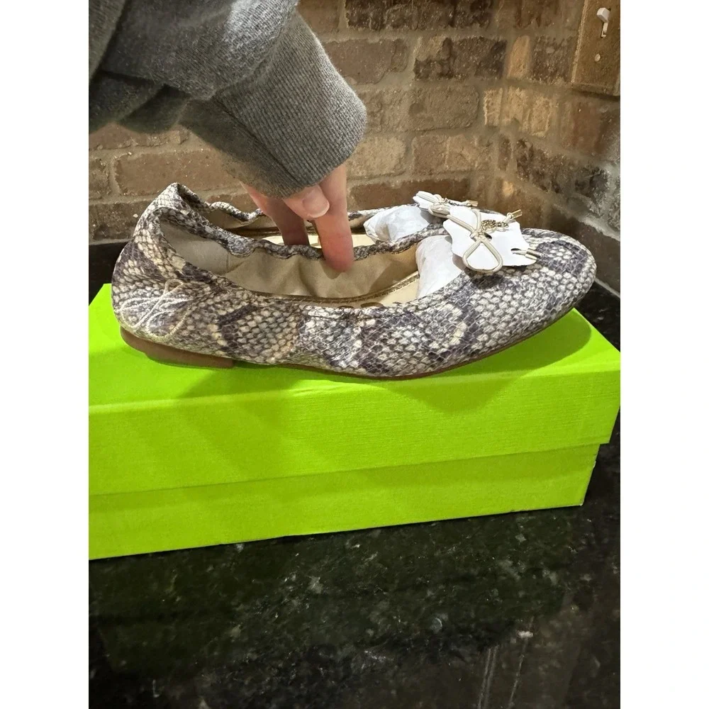 Sam Edelman Felicia Roccia Leather Snakeskin Ballet Flats Women's Size 6.5 Bow